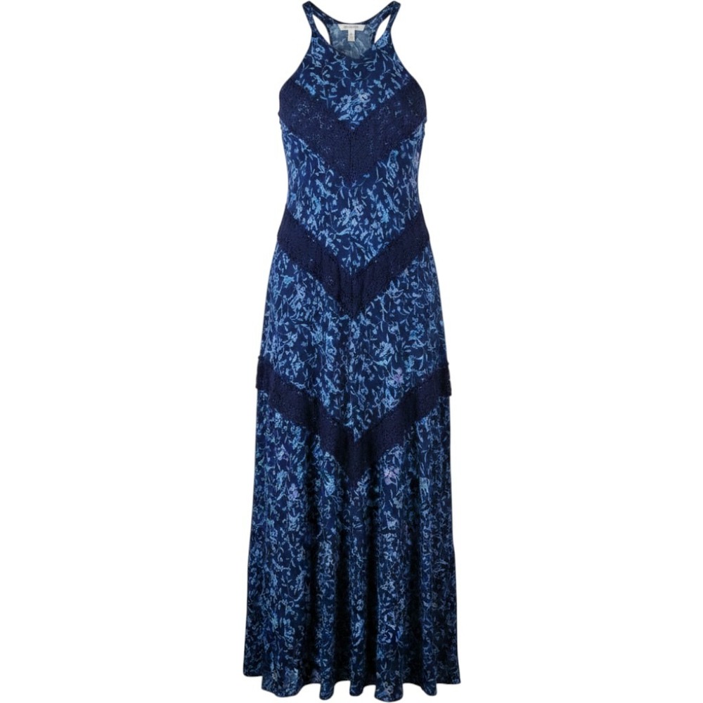 Dipa Be Halter Maxi A-Line Dress Women Small Blue Floral Crochet Lace Flowy Boho